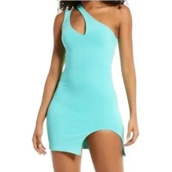 Naked Wardrobe Blue One Shoulder Cut Out Bodycon Mini Dress Medium Party Teal - Picture 3 of 10
